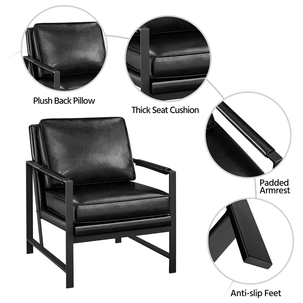 Brown Faux Leather Accent Chair with Metal Frame D473