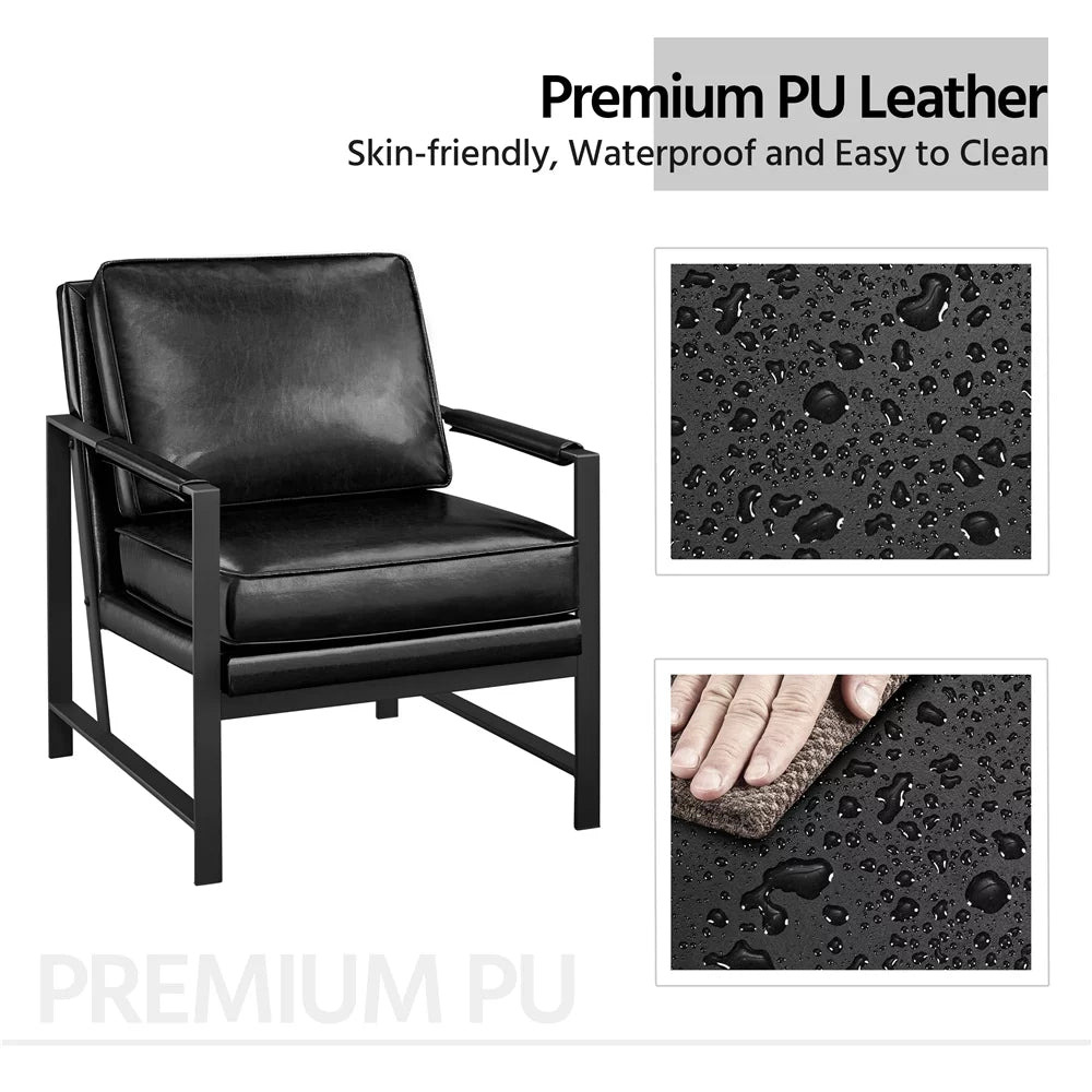 Brown Faux Leather Accent Chair with Metal Frame D473
