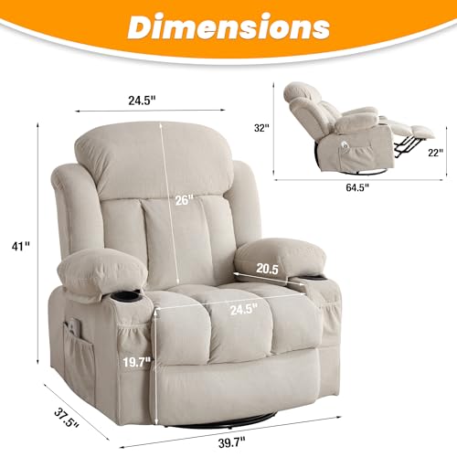 Grey Swivel Rocker Recliner Chair with Heat and Massage V709