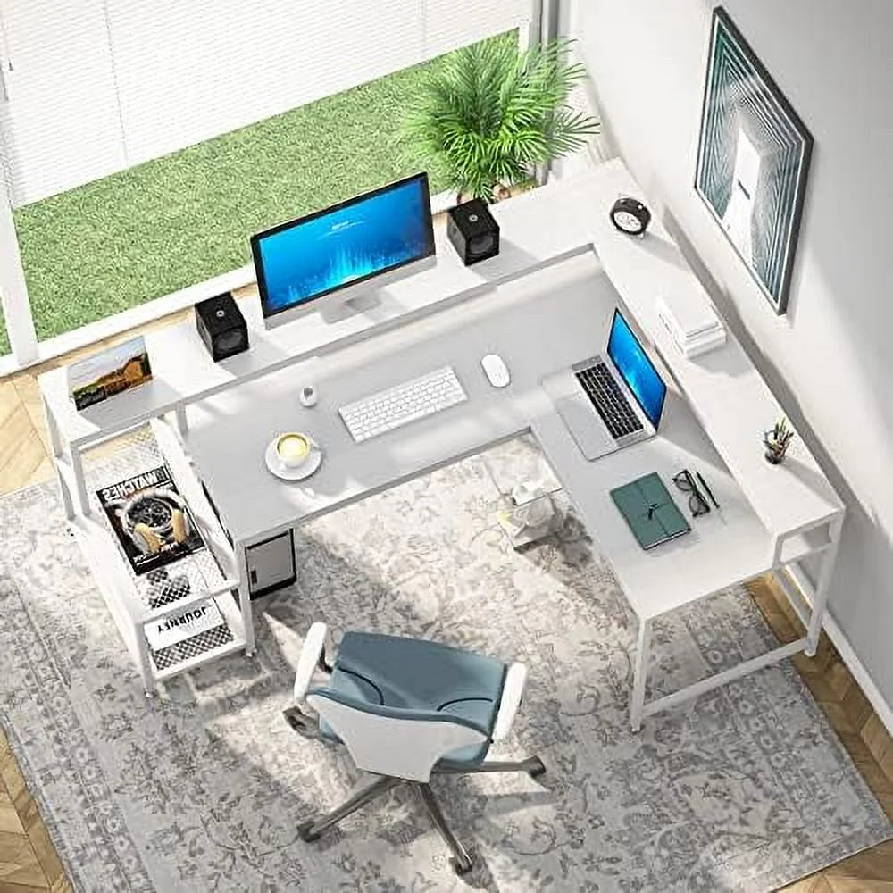 69 Inch L Shaped Desk with Monitor Stand Black L302