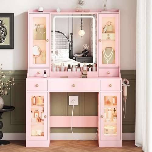 White Vanity Desk with Lighted Mirror and 5 Drawers Z87291