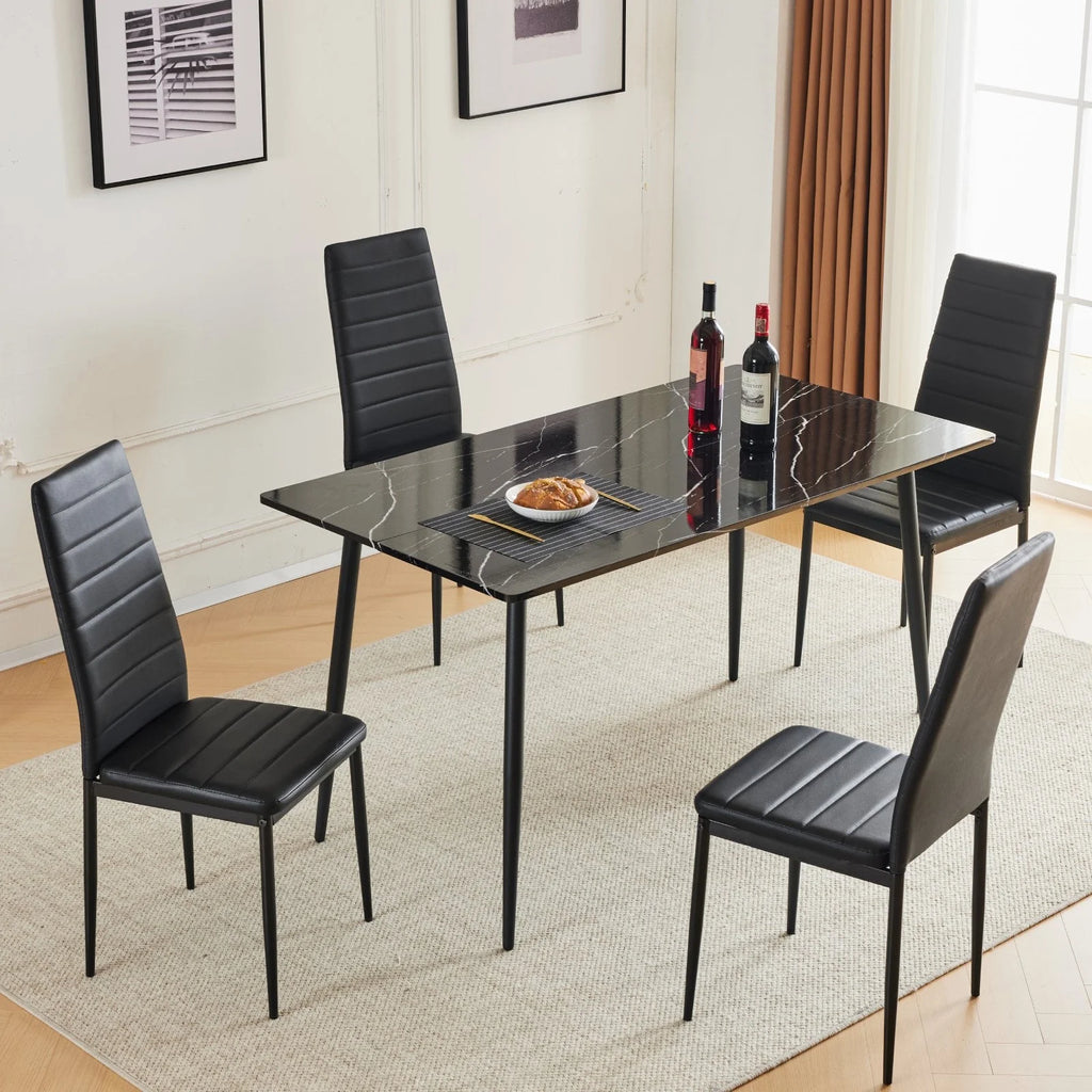 Black Faux Marble Dining Table Set for 6 S86837