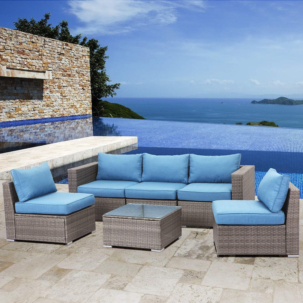 6 Pcs Outdoor Wicker Rattan Furniture Set with Cushions Z735885