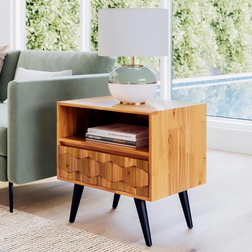 Solid Wood 1 Drawer Nightstand I142