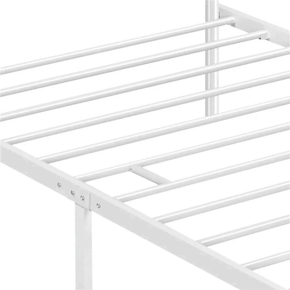 White Twin Metal Canopy Bed Frame with Headboard and Footboard B162743