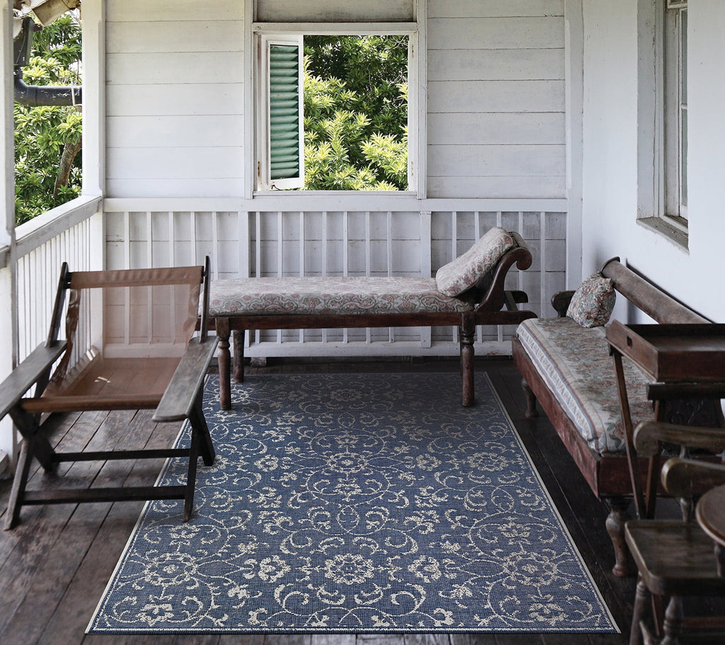 Navy-Ivory Indoor / Outdoor Area Rug E867350