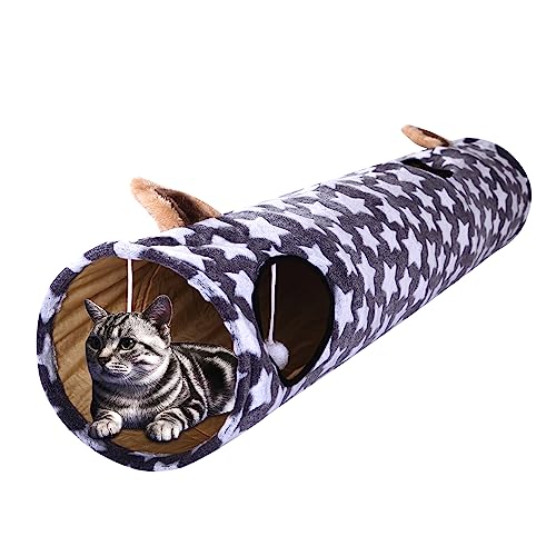Large Cat Tunnel Bed with Toy Balls and Cushion, Gray Star Pattern F25681