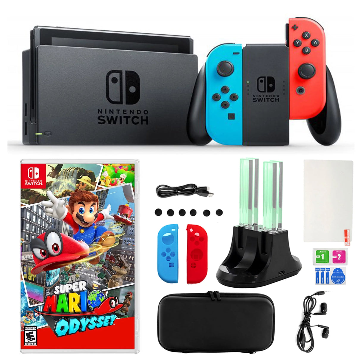 Neon Switch with Mario Party and 14 in 1 Accessories Kit Y758051