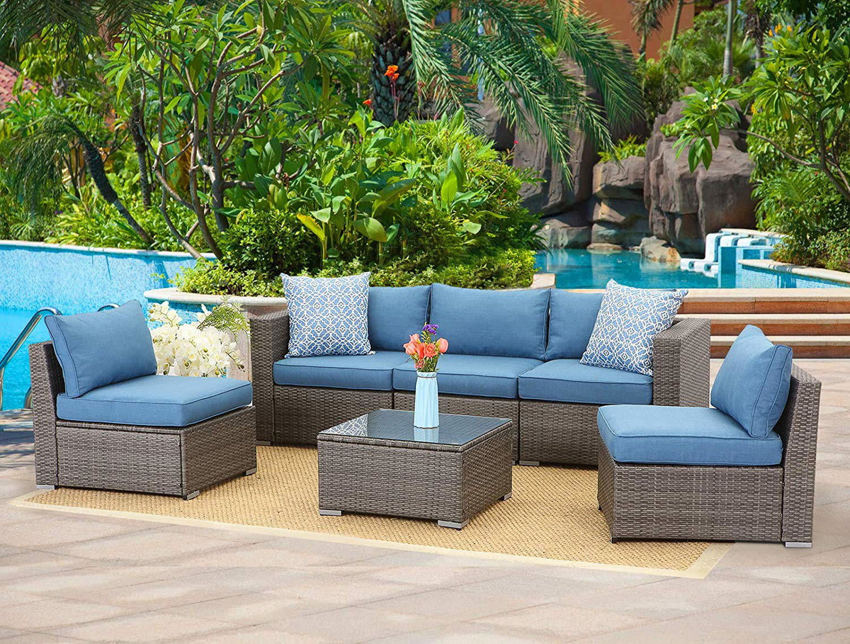 6 Pcs Outdoor Wicker Rattan Furniture Set with Cushions Z735885