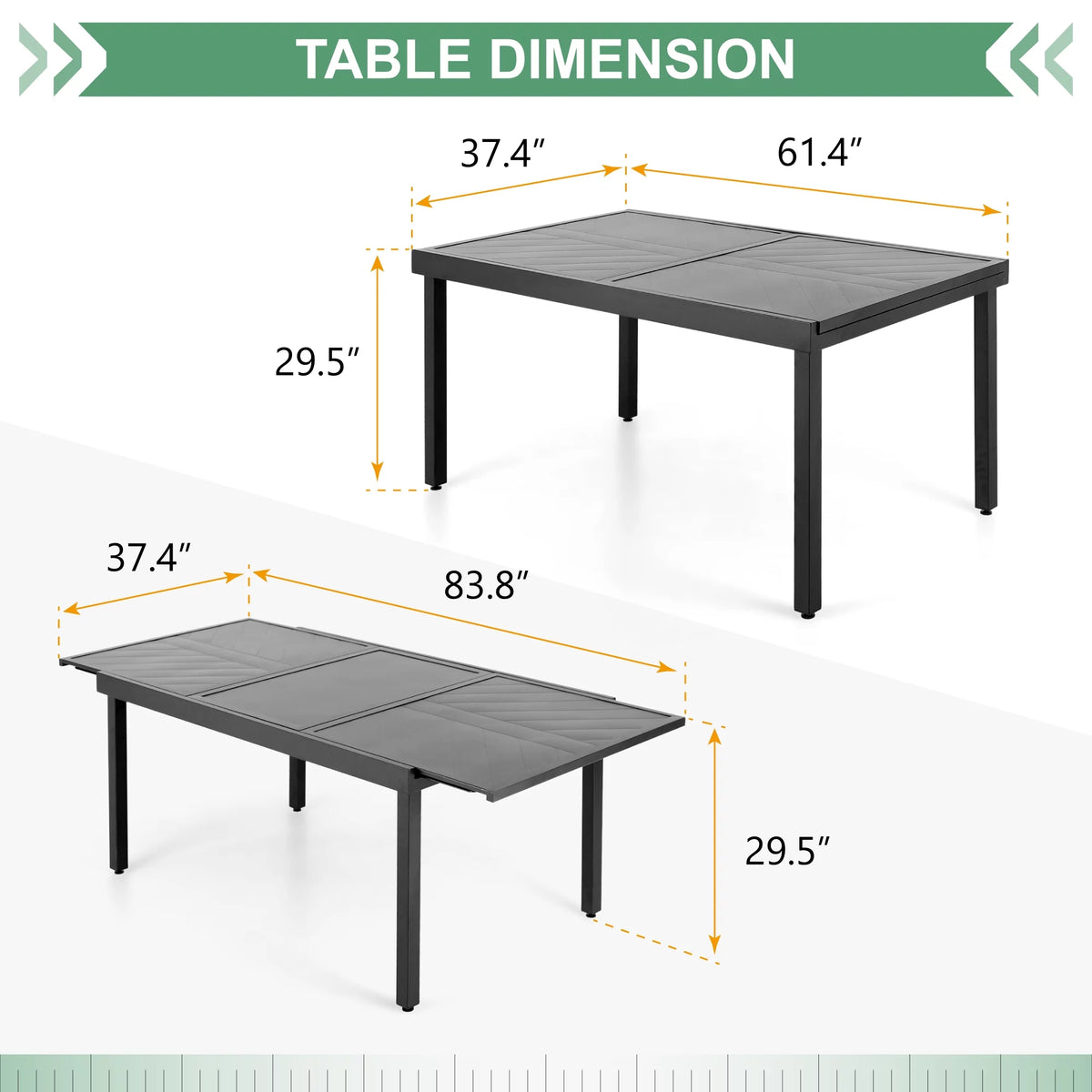 Black Expandable Metal Dining Table B682