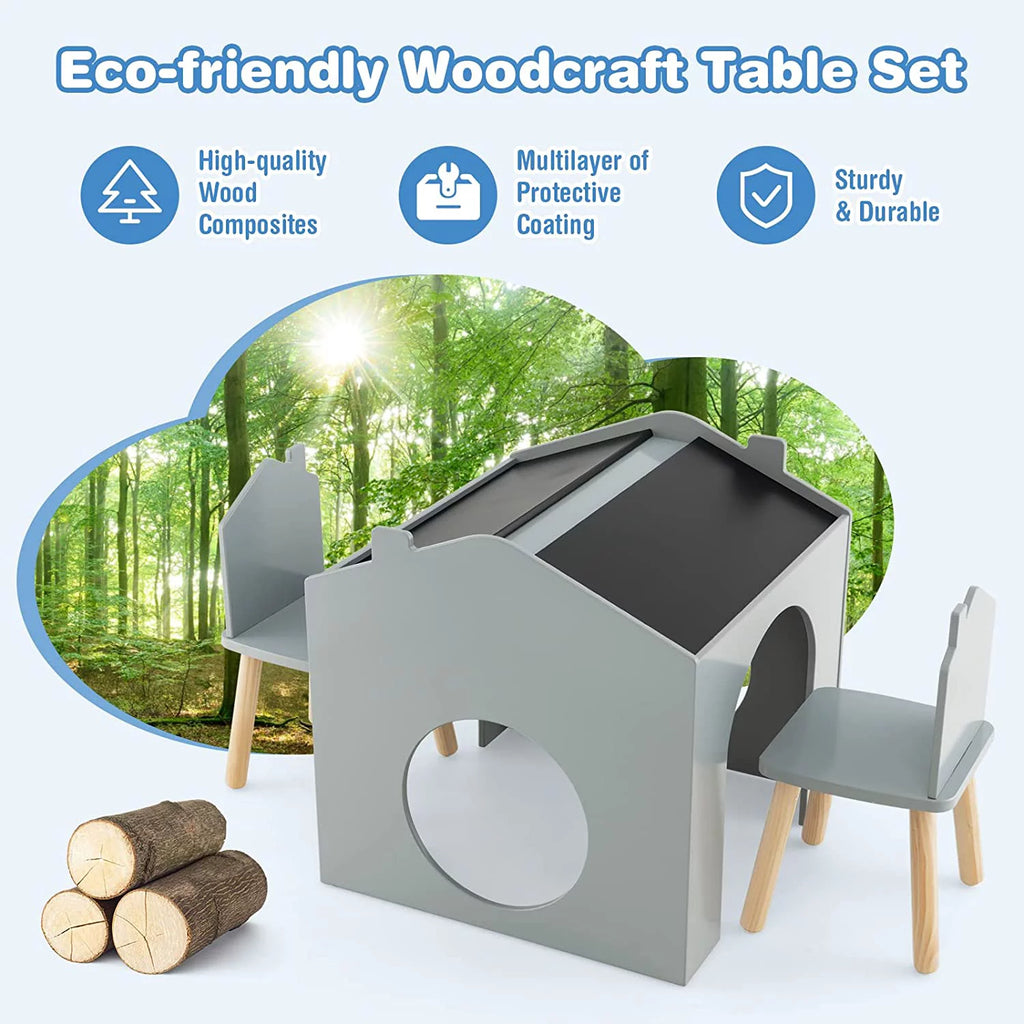 Kids Wood Table and Chair Set with Blackboard K792028