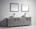 84 in. Grey Double Sink Vanity Cabinet with Ceramic Vessel Sink & Mirror C404043