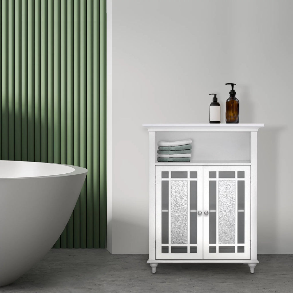 White Wooden Floor Cabinet with Glass Doors N343018