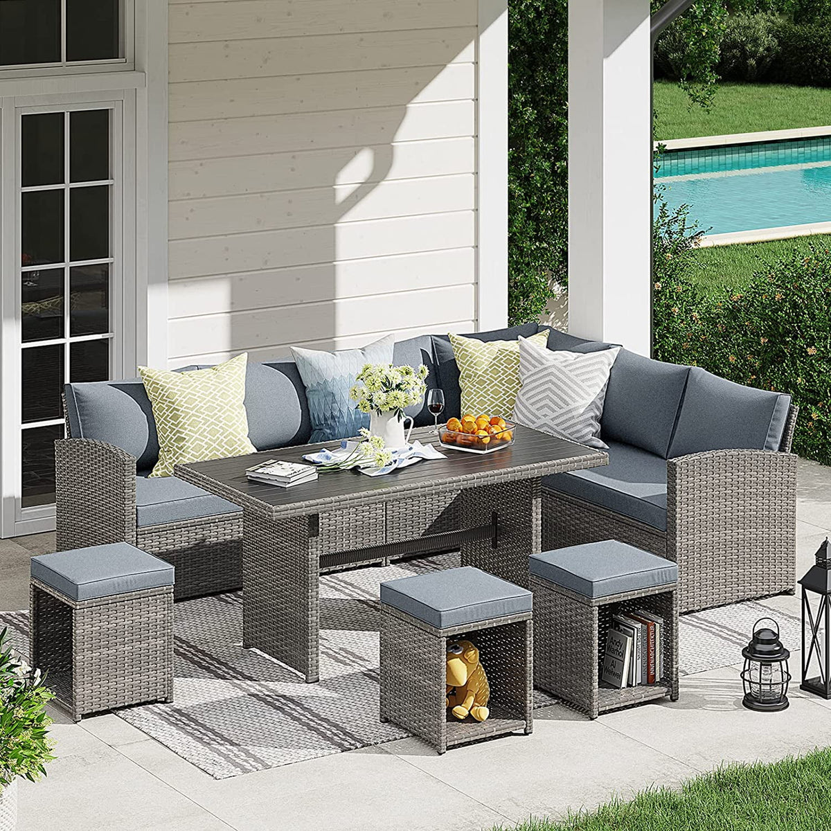 7 Pieces PE Rattan Wicker Patio Sofa Set C9626