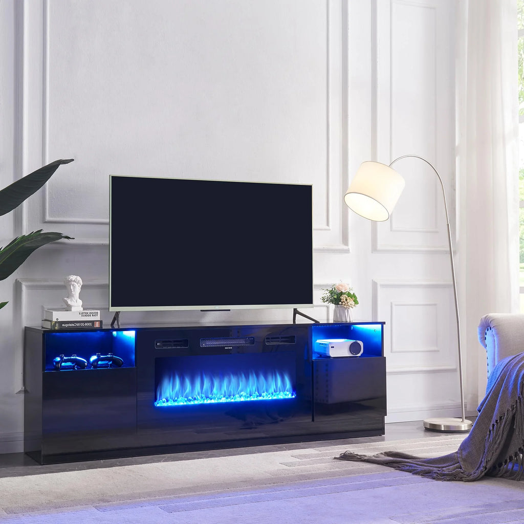 Black 70 inches Wood TV Stand with 36" Electric Fireplace M48157