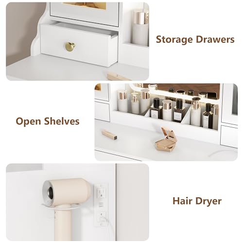 White Vanity Desk with Lighted Mirror and 5 Drawers Z87291
