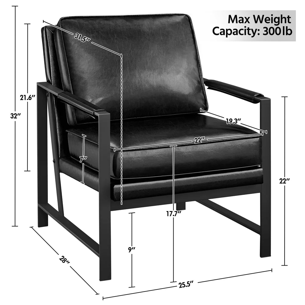 Brown Faux Leather Accent Chair with Metal Frame D473