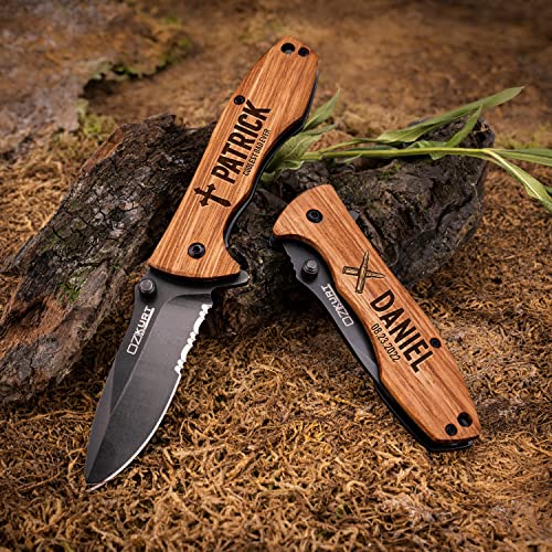 Personalized Engraved Oak Wood Pocket Knife R5576