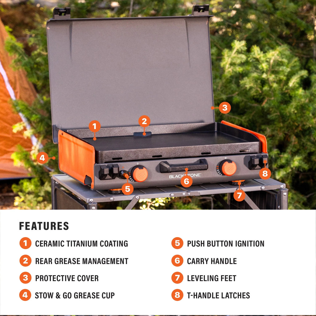 2-Burner Propane Camping Griddle with Hood and Handle Y40383
