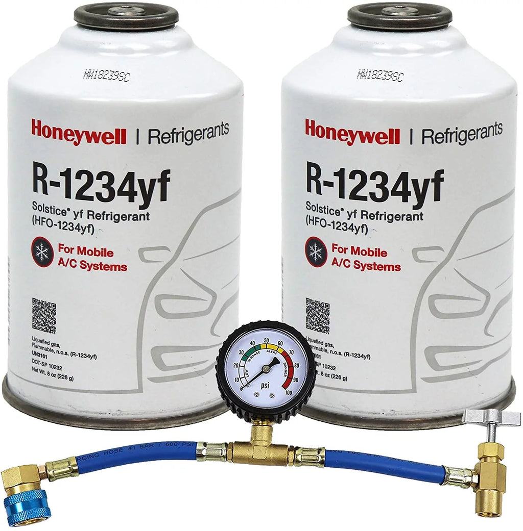 8oz HFO-R1234yf Refrigerant 2 Cans & Brass Can Tap with Gauge M72946