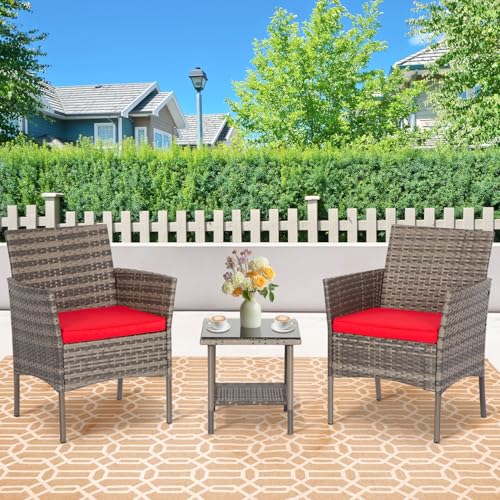 Wicker Patio Furniture Set of 3 with Coffee Table, Black L538635