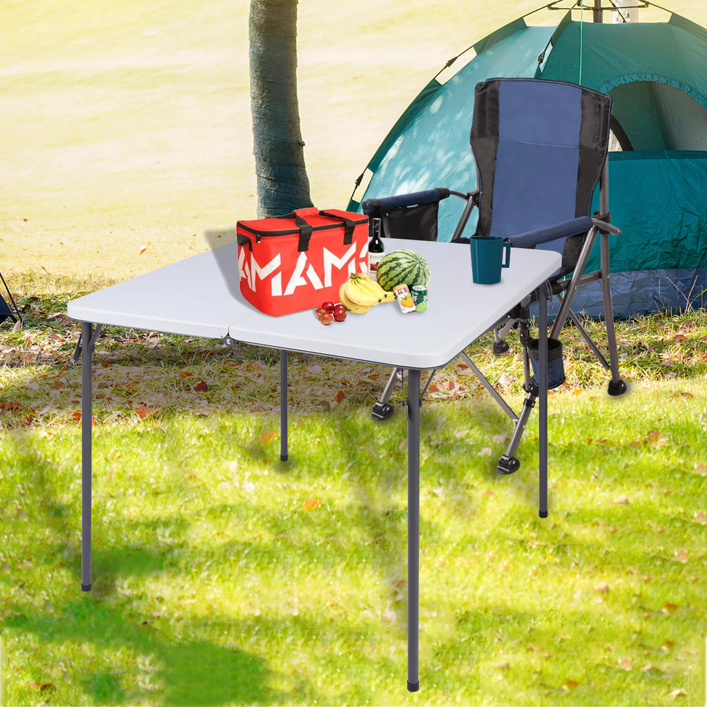 34" White Resin Top Folding Card Table R50926