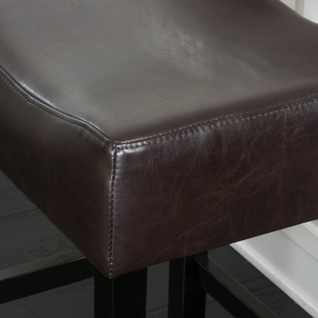 Brown Bonded Leather Backless Bar Stool Set of 2 U248