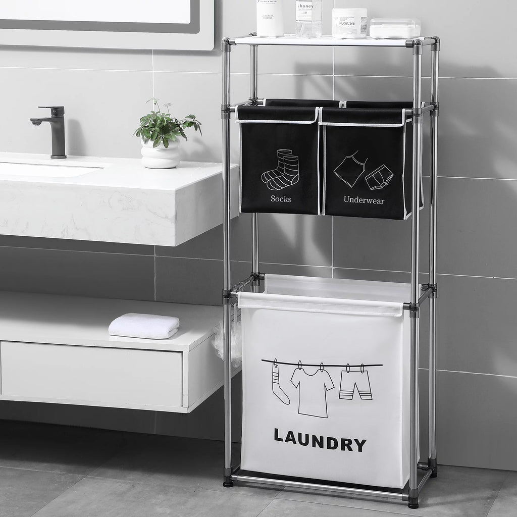 3-Tier Laundry Sorter Hamper with 4 Removable Bags O856738