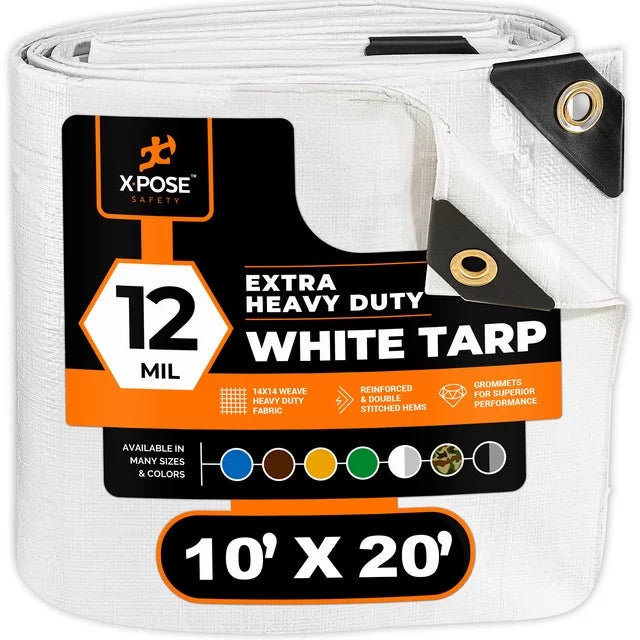 White Heavy Duty 10' x 20' Waterproof 12 Mil Poly Tarp B789443
