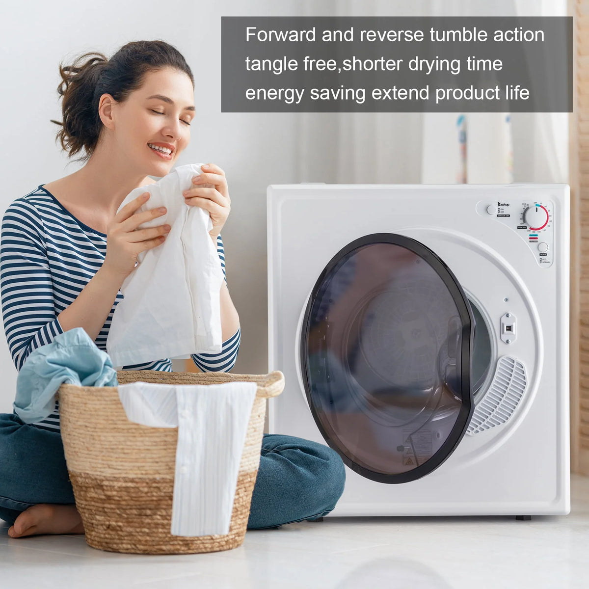 2.6CUFT Electric Compact Portable Clothes Dryer with Stainless Steel Tub, White S172914