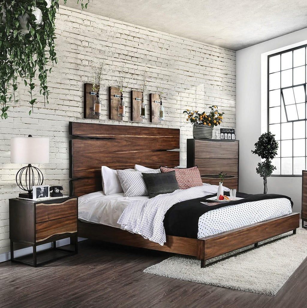Dark Walnut & Dark Oak Solid Wood Queen Bedroom Set 3pcs C838