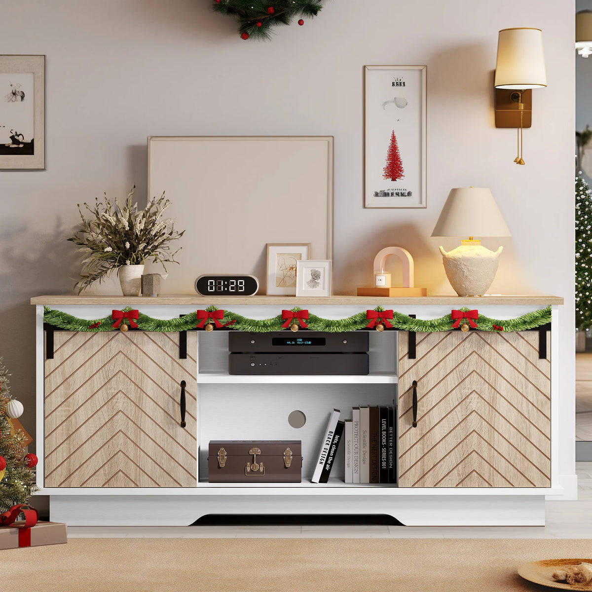 Oak Wood TV Stand with Outlets & USB Ports N441253