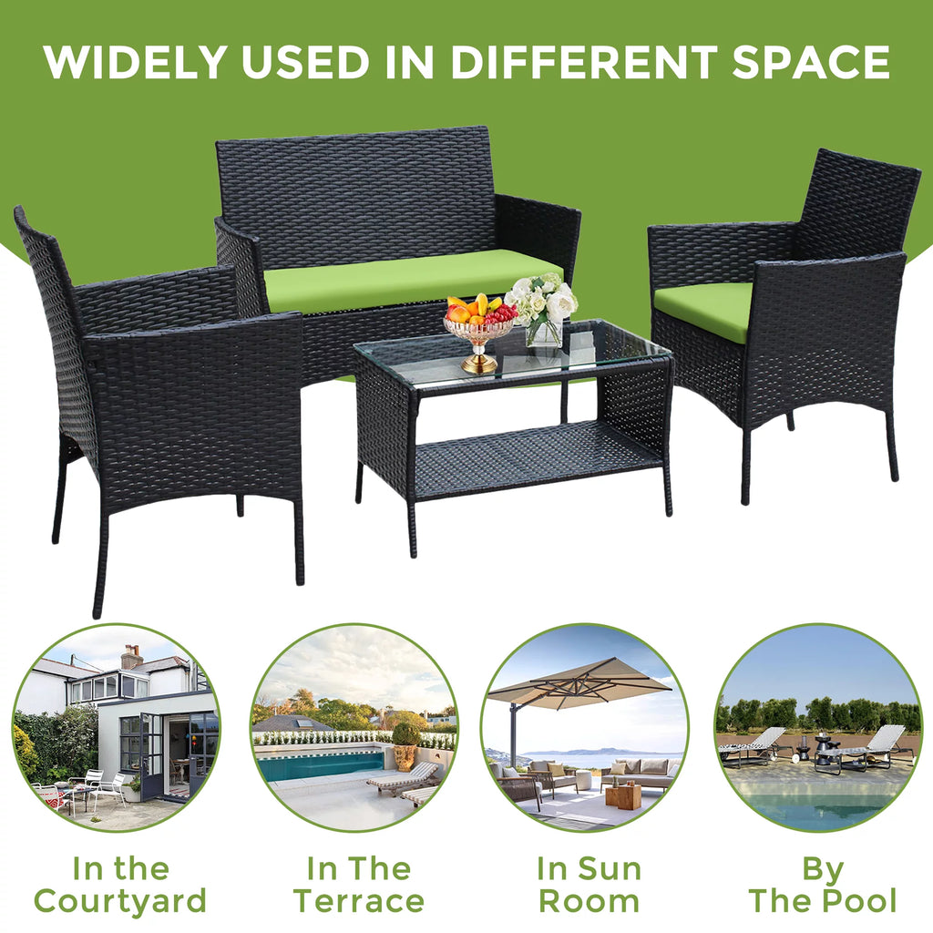 4 Pc PE Rattan Outdoor Furniture Set with Cushions J813283