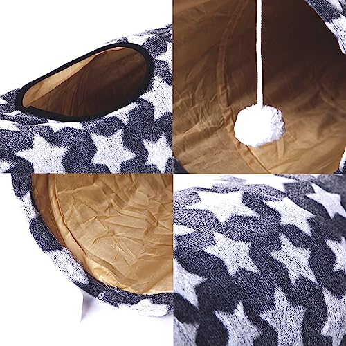 Large Cat Tunnel Bed with Toy Balls and Cushion, Gray Star Pattern F25681