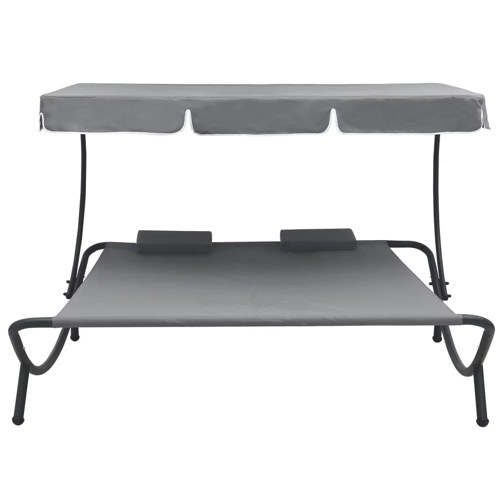 Outdoor Bed with Canopy and Pillows Gray C805348