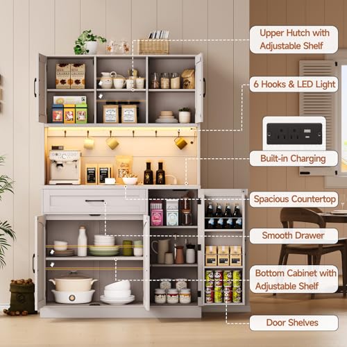 71" Pantry Cabinet with LED Light & Outlet L547006