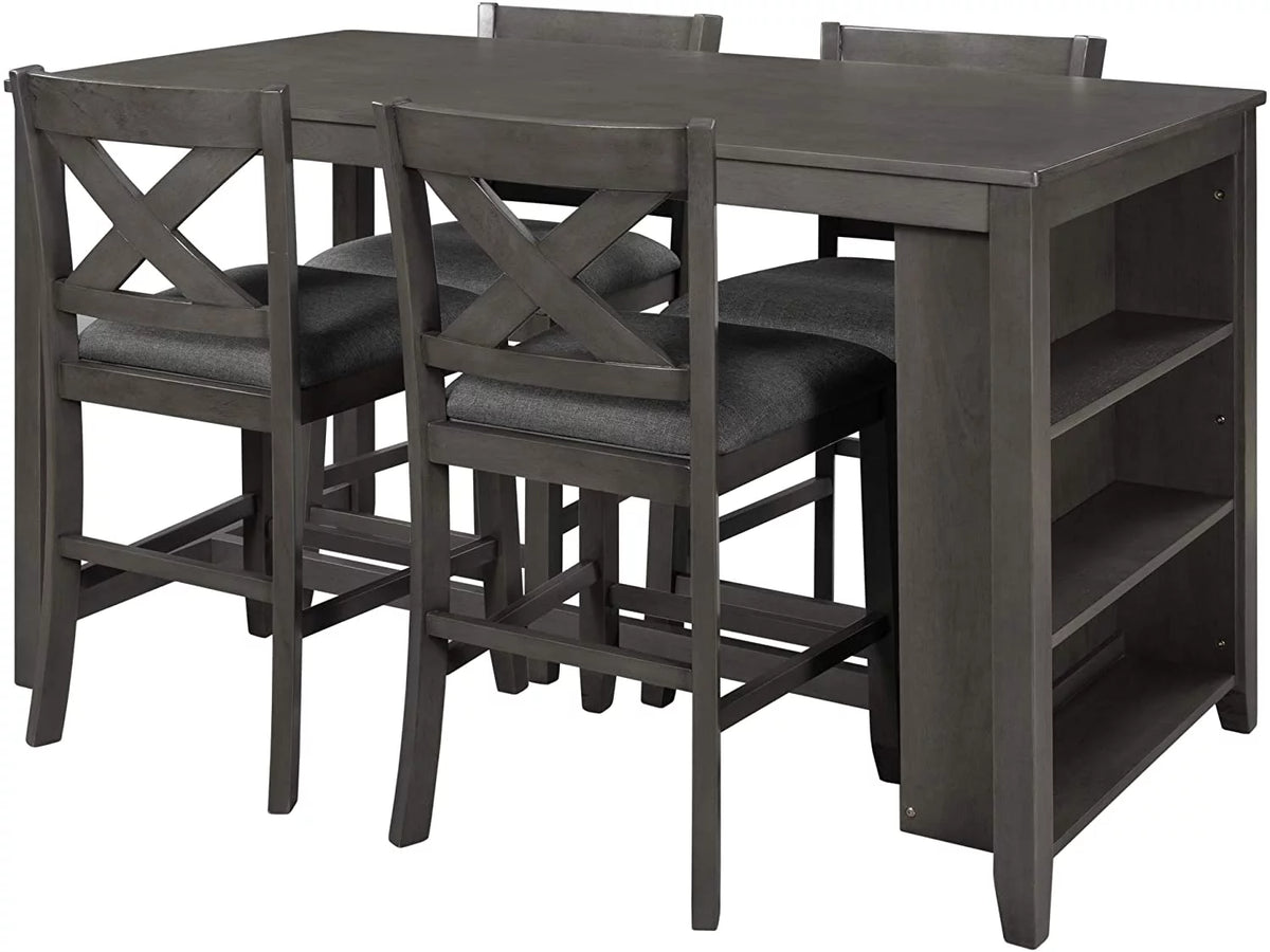 5 Piece Counter Height Wooden Dining Table Set with 4 Chairs N7054