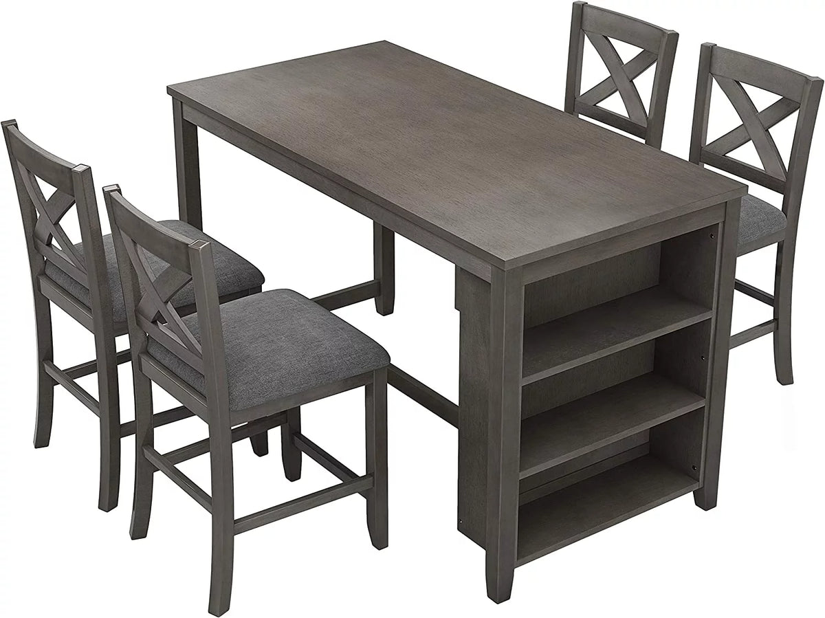 5 Piece Counter Height Wooden Dining Table Set with 4 Chairs N7054