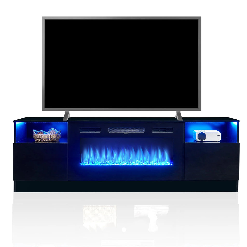 Black 70 inches Wood TV Stand with 36" Electric Fireplace M48157