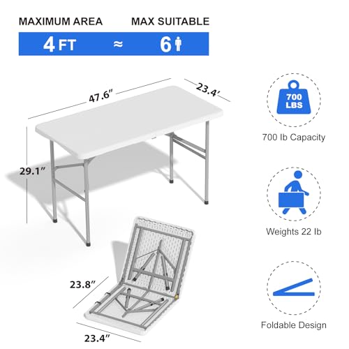 6ft White Foldable Plastic Table with Carrying Handle P266513