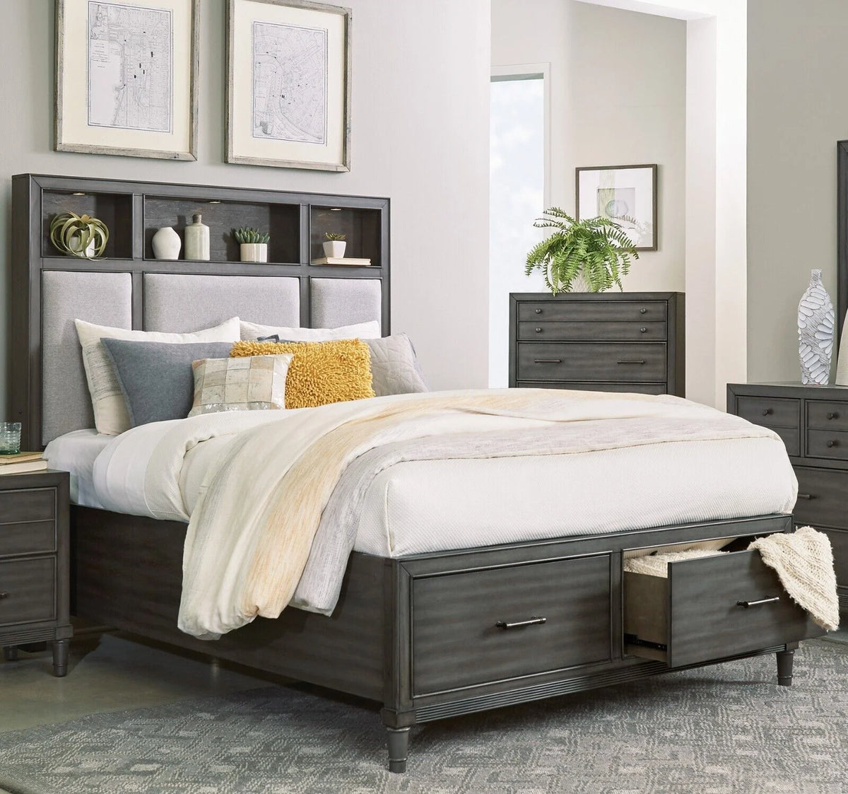 King Size Platform Bed with Storage and USB Port T9947