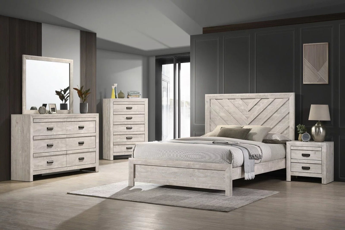 King Bed Dresser Mirror Nightstand 5pc Set J95887