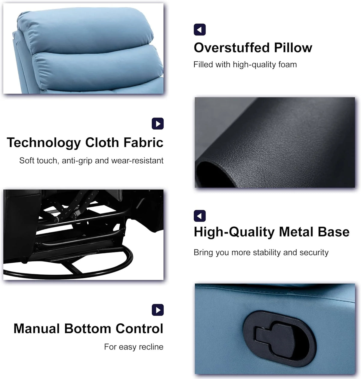 Blue Tech Cloth Manual Glider Swivel Rocker Recliner Chair D463952