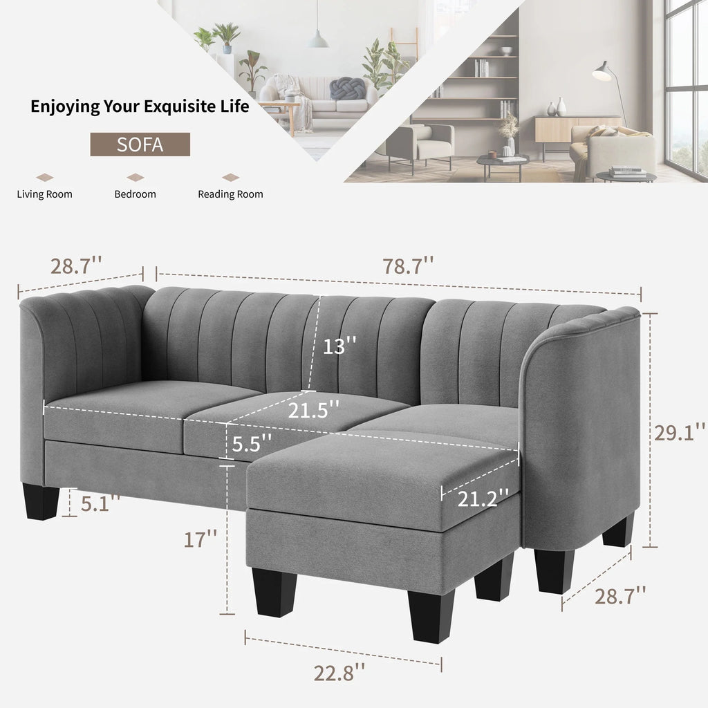Black L Shaped Linen Fabric Sectional Sofa N842