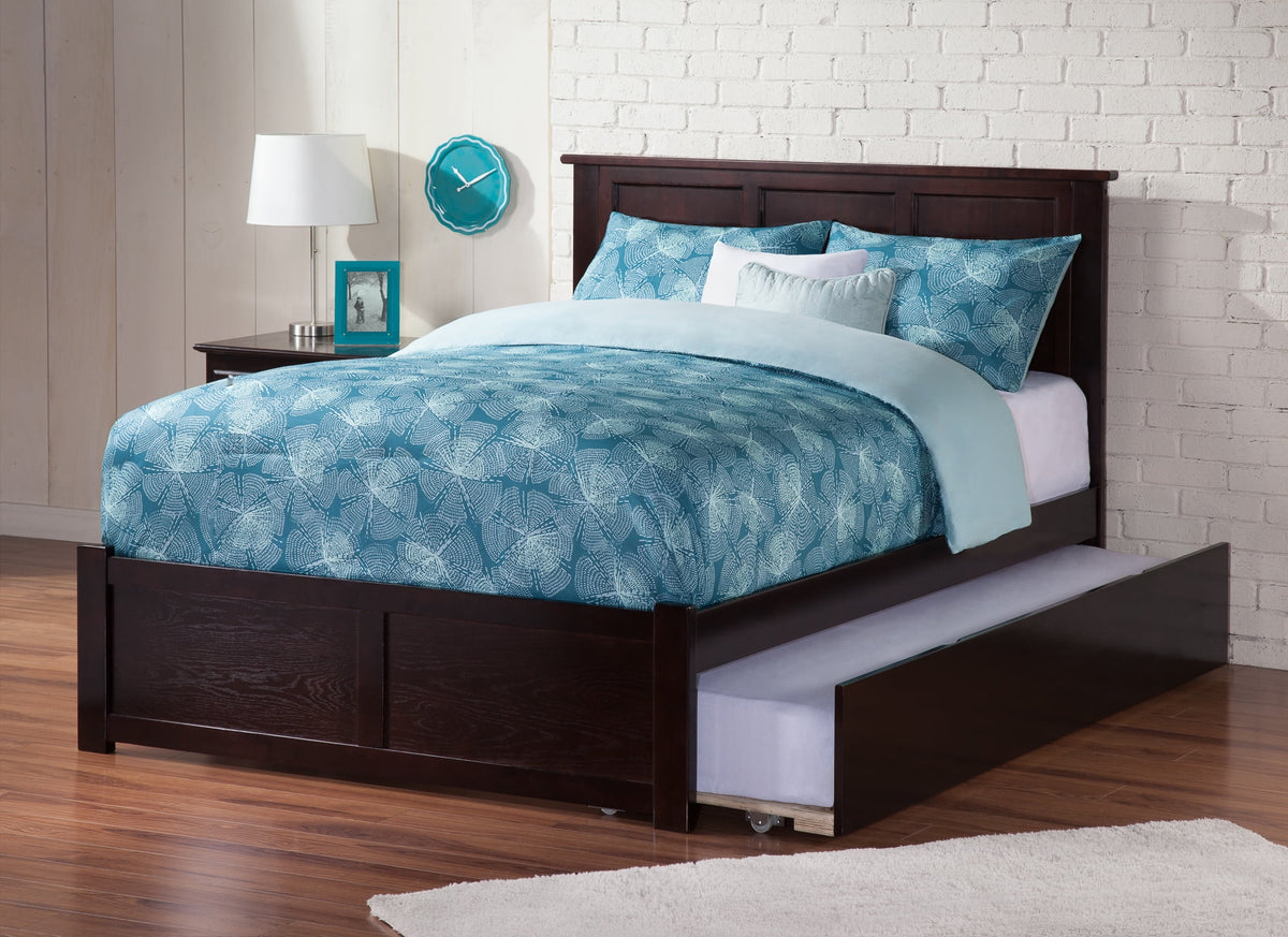 Espresso Full Solid Wood Platform Bed with Footboard & Trundle J150392