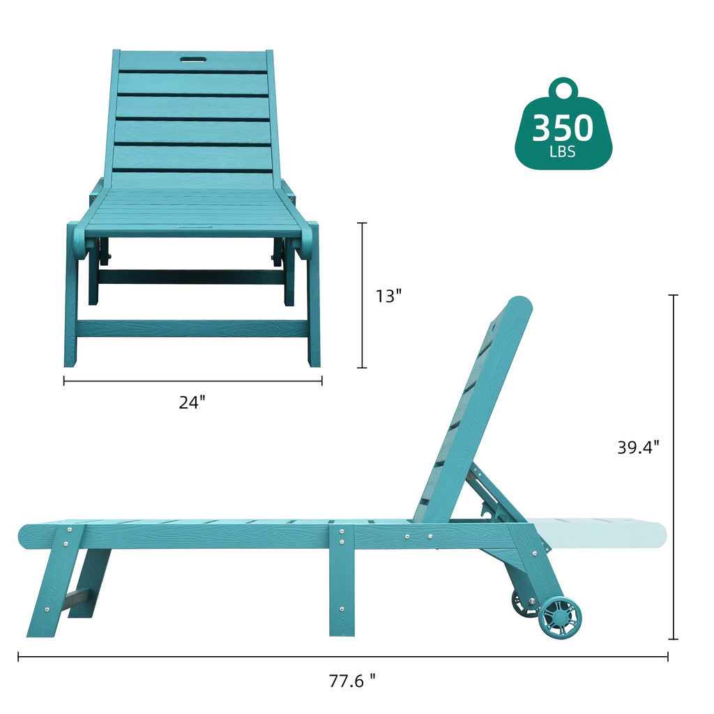 Blue 2 Pieces Patio Chaise Lounge Chairs with Wheels U559628