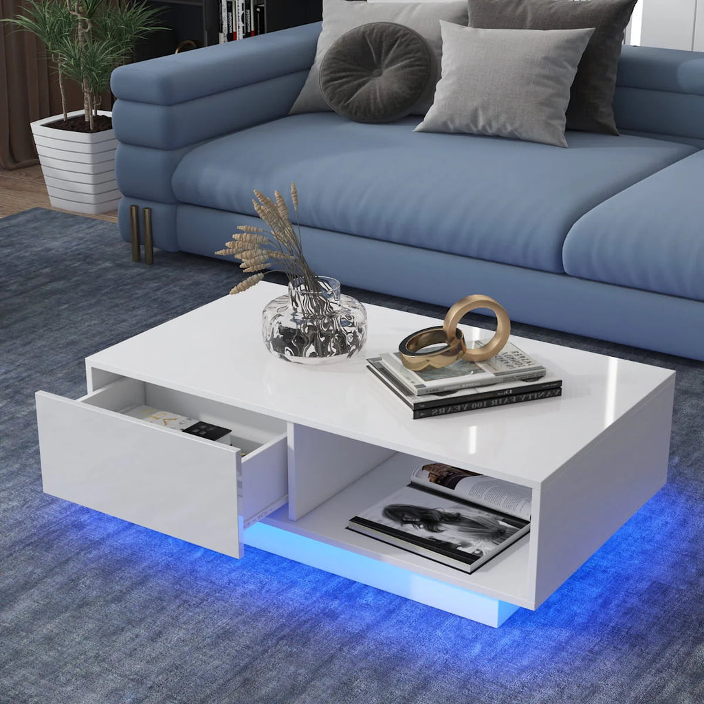 Black High Gloss LED Coffee Table with Drawer C574427