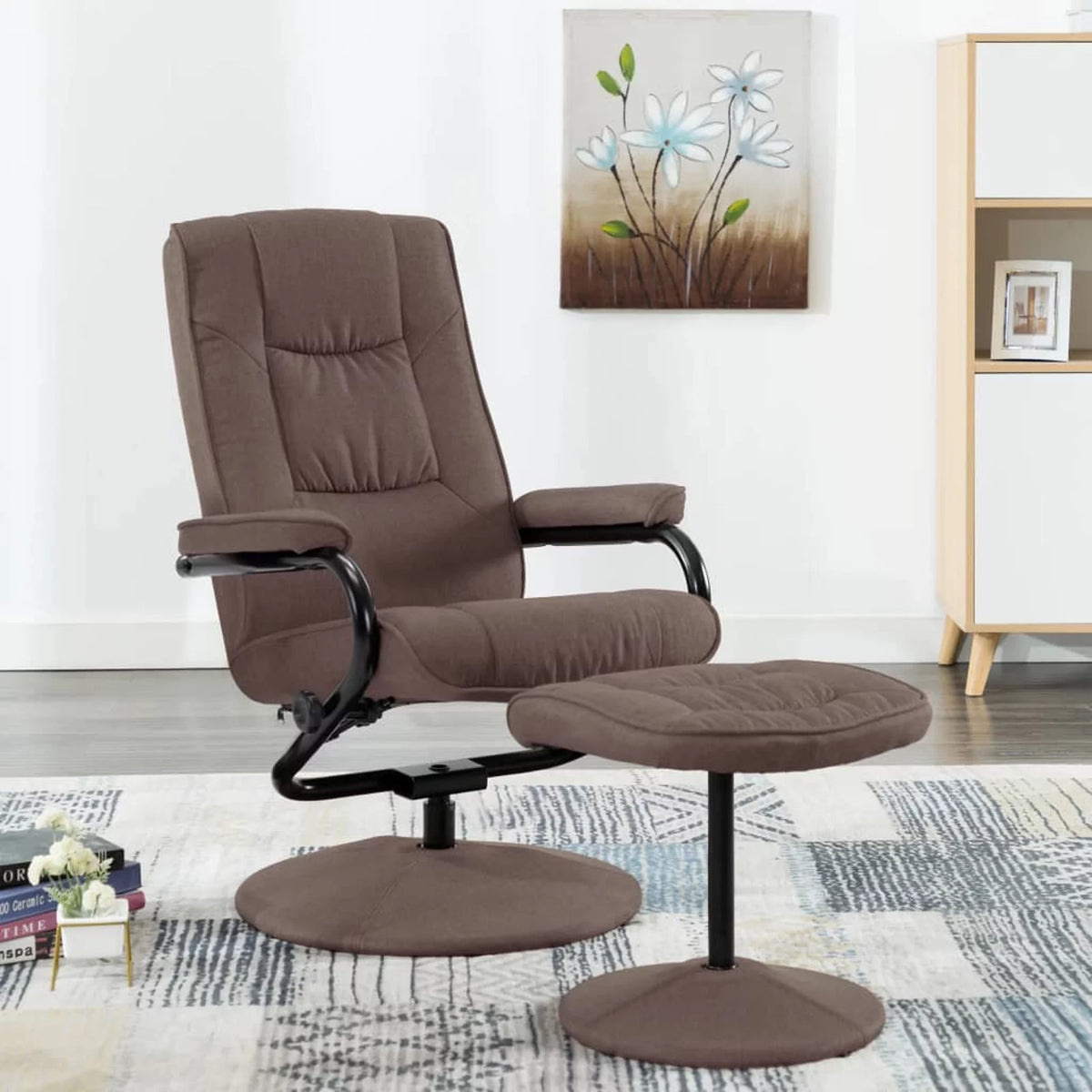 Brown Fabric Swivel Recliner with Ottoman J568045