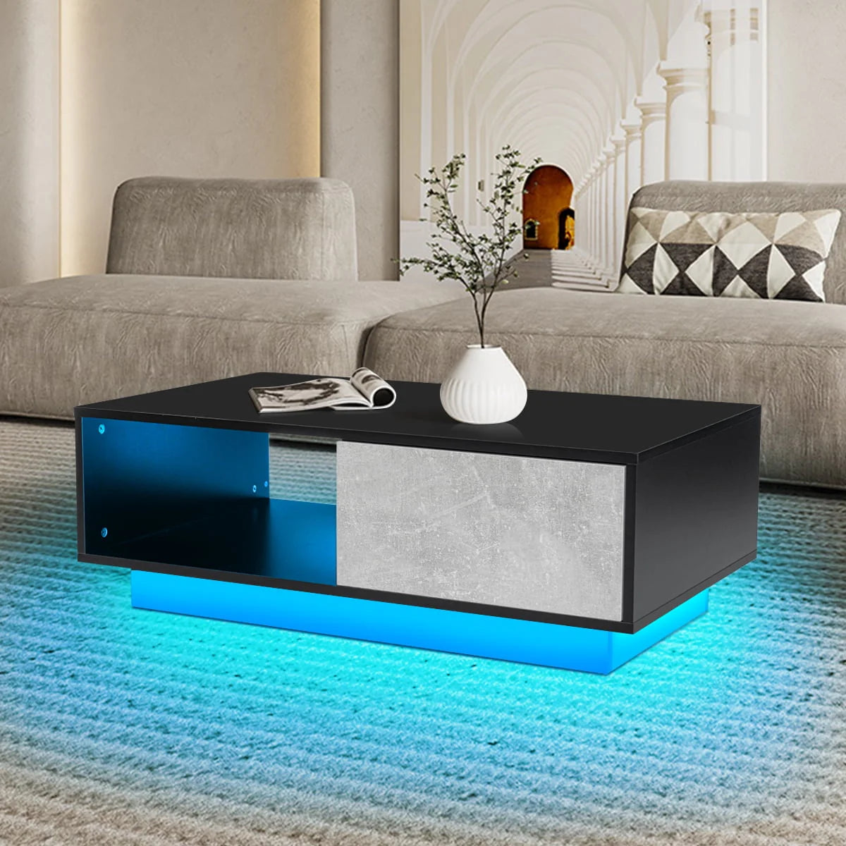 Black High Gloss LED Coffee Table with Drawer C574427