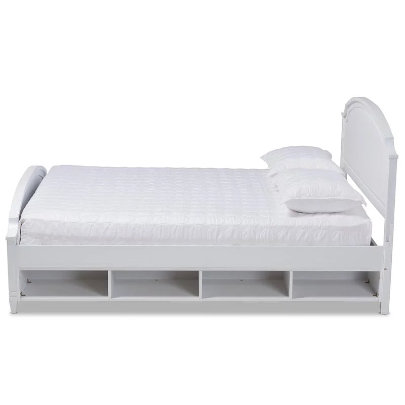 White Wood Queen Size Storage Platform Bed Y315277